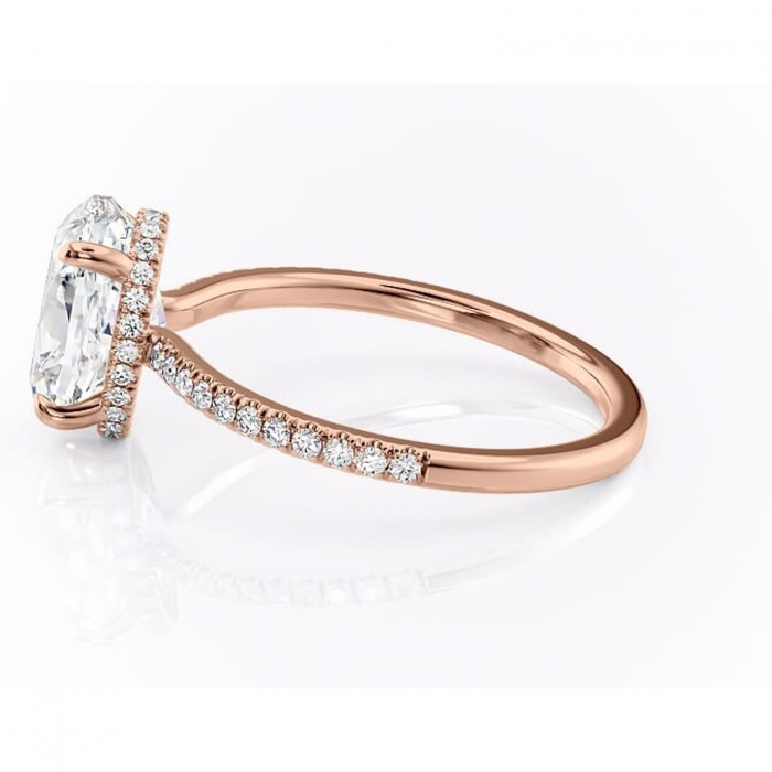 Inel de logodnă Arabella din aur Rose 14kt cu moissanite tăietură ovală – Montură pavé rafinată pentru profil jos | Personalizează și configurează gratuit online [6]