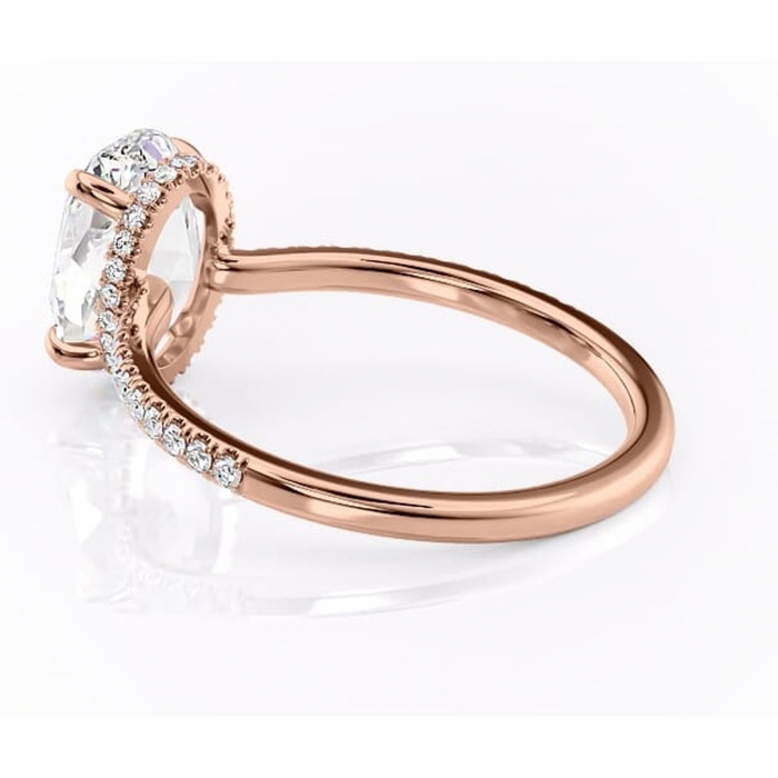 Inel de logodnă Arabella din aur Rose 14kt cu moissanite tăietură ovală – Montură pavé rafinată pentru profil jos | Personalizează și configurează gratuit online [5]