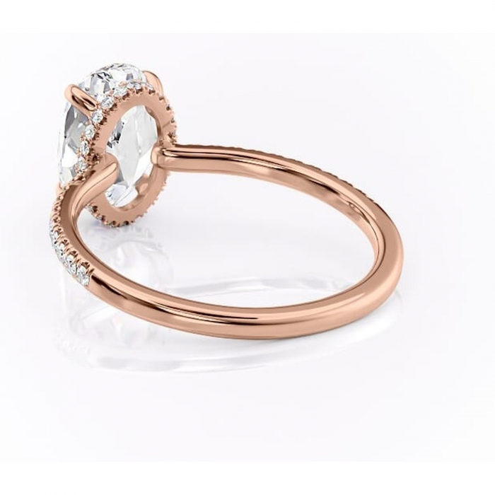 Inel de logodnă Arabella din aur Rose 14kt cu moissanite tăietură ovală – Montură pavé rafinată pentru profil jos | Personalizează și configurează gratuit online [4]