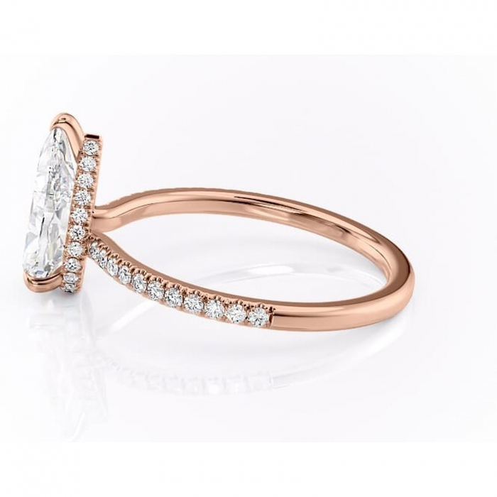 Inel de logodnă Arabella din aur Rose 18kt cu moissanite tăietură pară – Montură pavé rafinată pentru profil jos | Personalizează și configurează gratuit online [6]