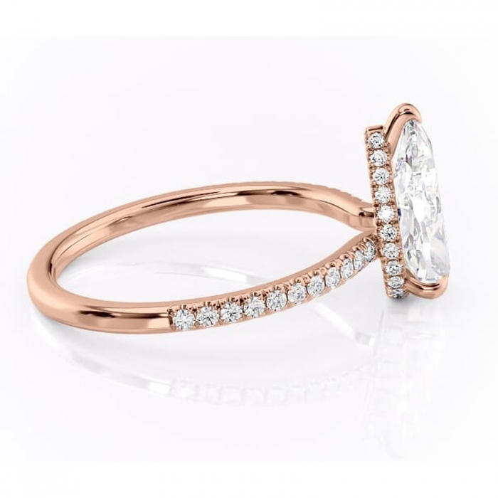 Inel de logodnă Arabella din aur Rose 18kt cu moissanite tăietură pară – Montură pavé rafinată pentru profil jos | Personalizează și configurează gratuit online [2]