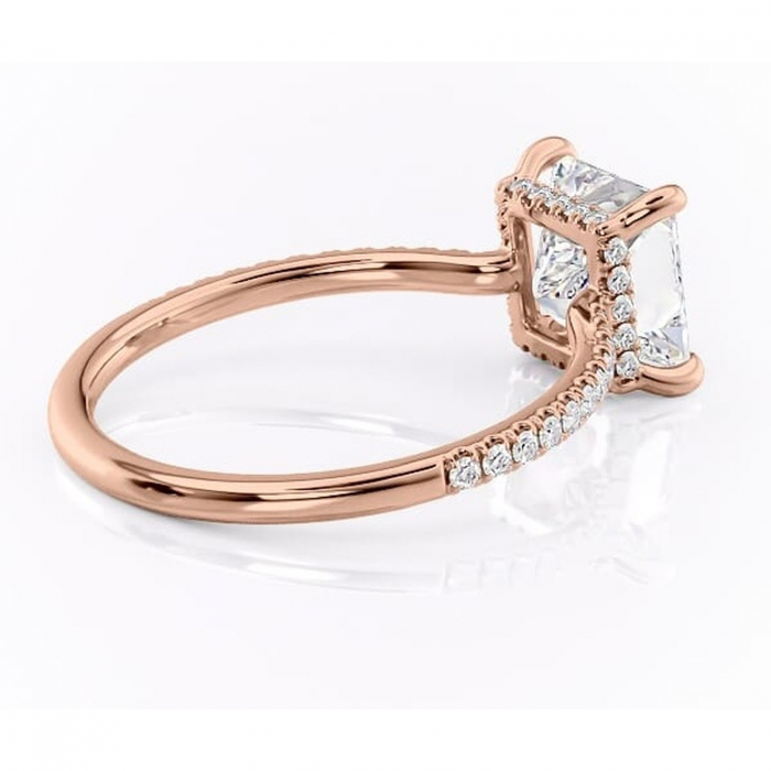 Inel de logodnă Arabella din aur Rose 14kt cu moissanite tăietură princess – Montură pavé rafinată pentru profil jos | Personalizează și configurează gratuit online [3]
