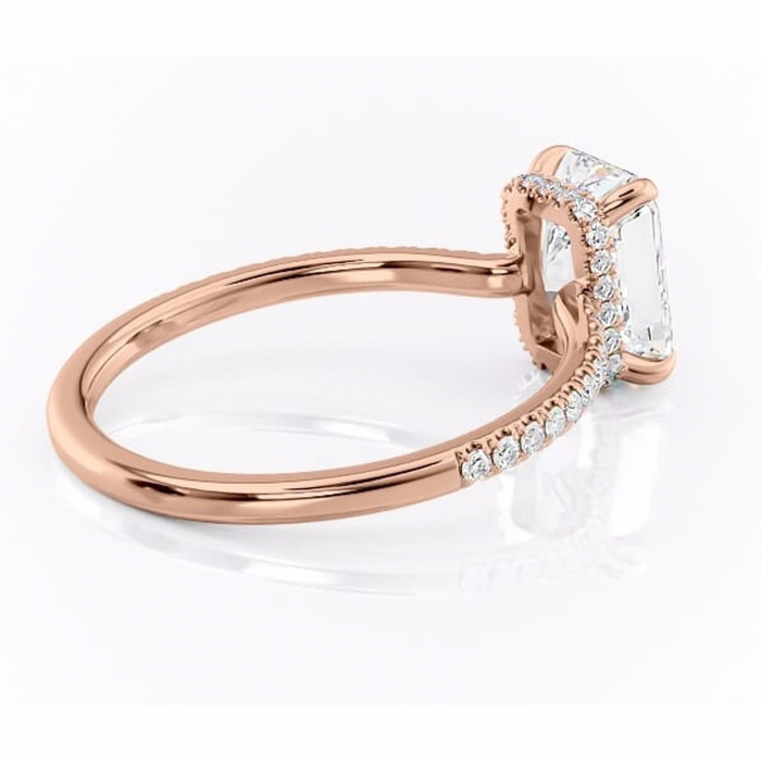 Inel de logodnă Arabella din aur Rose 14kt cu moissanite tăietură radiantă – Montură pavé rafinată pentru profil jos | Personalizează și configurează gratuit online [3]