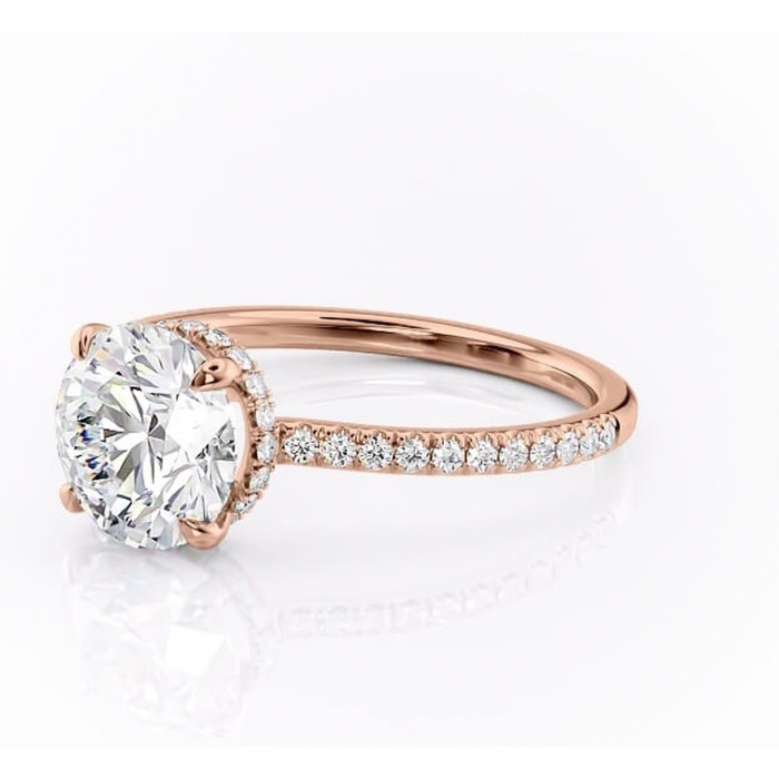 Inel de logodnă Arabella din aur Rose 14kt cu moissanite tăietură rotundă – Montură pavé rafinată pentru profil jos | Personalizează și configurează gratuit online [7]