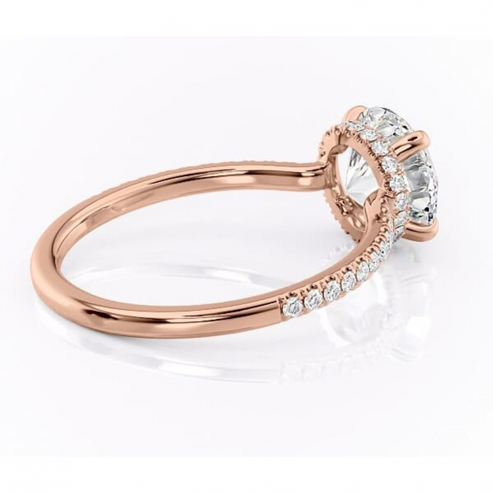 Inel de logodnă Arabella din aur Rose 14kt cu moissanite tăietură rotundă – Montură pavé rafinată pentru profil jos | Personalizează și configurează gratuit online [3]