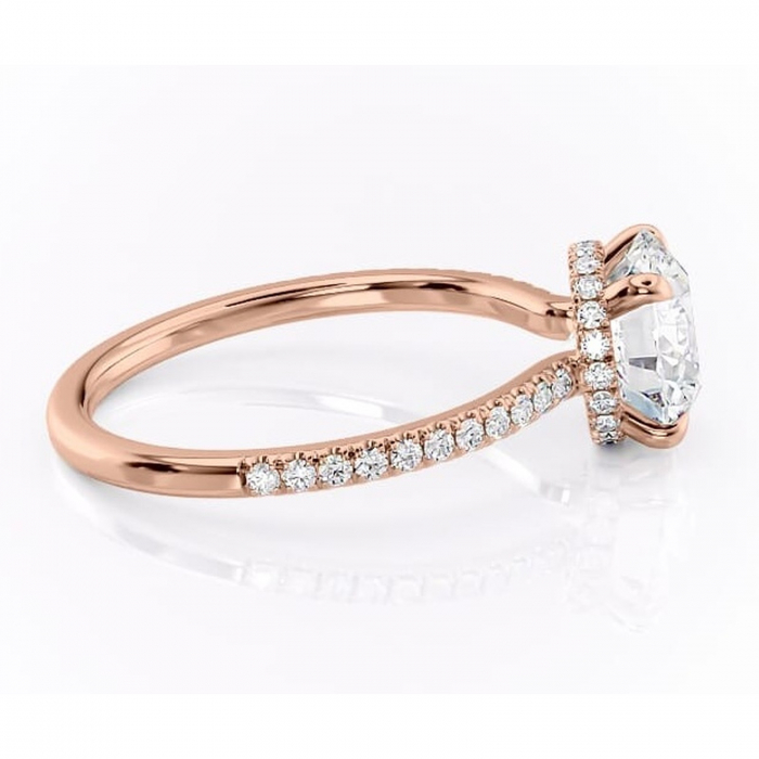 Inel de logodnă Arabella din aur Rose 14kt cu moissanite tăietură rotundă – Montură pavé rafinată pentru profil jos | Personalizează și configurează gratuit online [2]