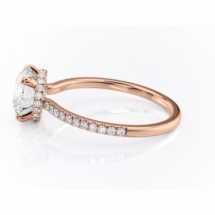 Inel de logodnă Arabella din aur Rose 14kt cu moissanite tăietură rotundă – Montură pavé rafinată pentru profil jos | Personalizează și configurează gratuit online [6]