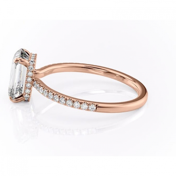 Inel de logodnă Arabella din aur Rose 14kt cu moissanite tăietură smarald – Montură pavé rafinată pentru profil jos | Personalizează și configurează gratuit online [6]