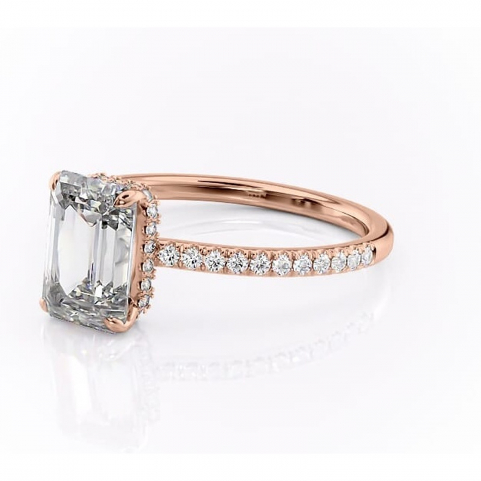 Inel de logodnă Arabella din aur Rose 14kt cu moissanite tăietură smarald – Montură pavé rafinată pentru profil jos | Personalizează și configurează gratuit online [7]