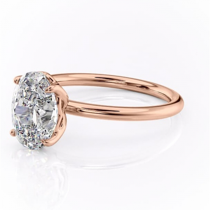 Inel de logodnă Arabeth din aur Rose 14kt cu moissanite tăietură ovală – Solitar rafinată pentru profil înalt | Personalizează și configurează gratuit online [7]