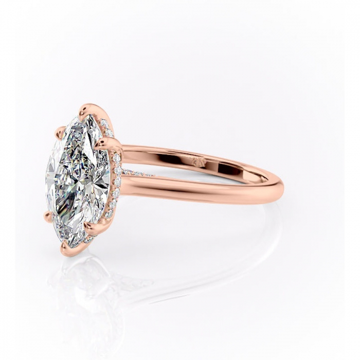 Inel de logodnă Aria din aur Rose 14kt cu moissanite tăietură marquise – Solitar rafinată pentru profil înalt | Personalizează și configurează gratuit online [7]