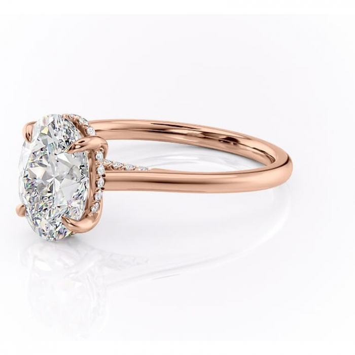 Inel de logodnă Aria din aur Rose 18kt cu moissanite tăietură ovală – Solitar rafinată pentru profil înalt | Personalizează și configurează gratuit online [7]
