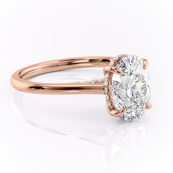 Inel de logodnă Aria din aur Rose 18kt cu moissanite tăietură ovală – Solitar rafinată pentru profil înalt | Personalizează și configurează gratuit online [1]