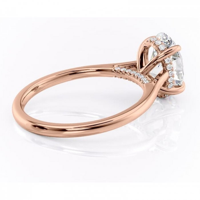 Inel de logodnă Aria din aur Rose 18kt cu moissanite tăietură ovală – Solitar rafinată pentru profil înalt | Personalizează și configurează gratuit online [3]