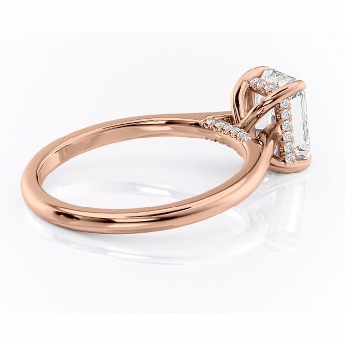 Inel de logodnă Aria din aur Rose 14kt cu moissanite tăietură radiantă – Solitar rafinată pentru profil înalt | Personalizează și configurează gratuit online [3]
