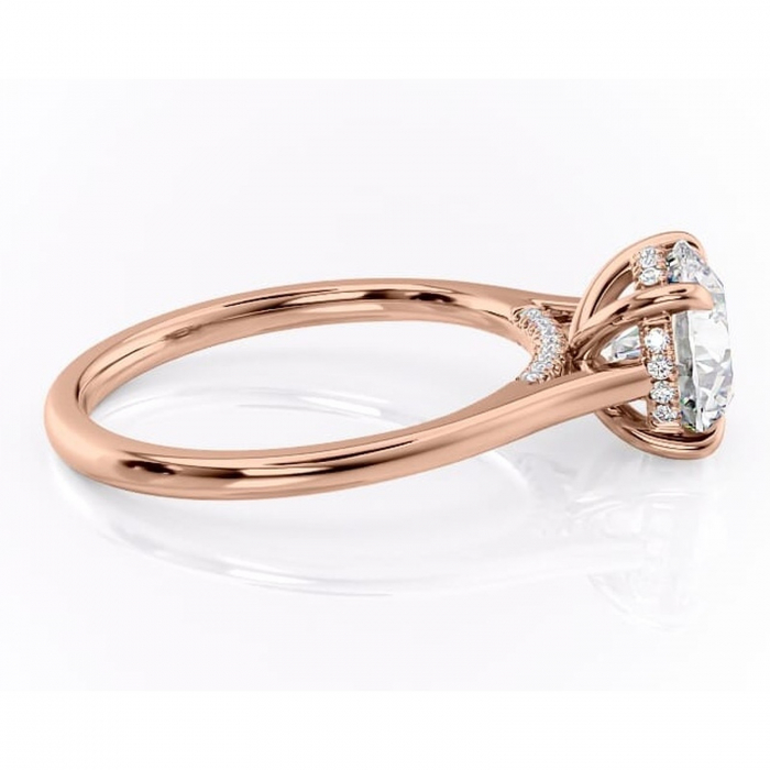Inel de logodnă Aria din aur Rose 14kt cu moissanite tăietură rotundă – Solitar rafinată pentru profil înalt | Personalizează și configurează gratuit online [2]