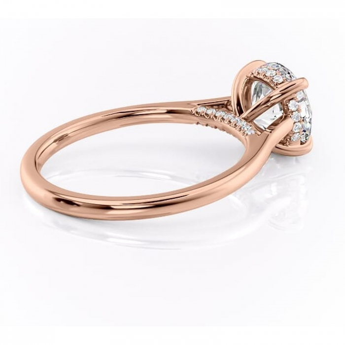 Inel de logodnă Aria din aur Rose 14kt cu moissanite tăietură rotundă – Solitar rafinată pentru profil înalt | Personalizează și configurează gratuit online [3]