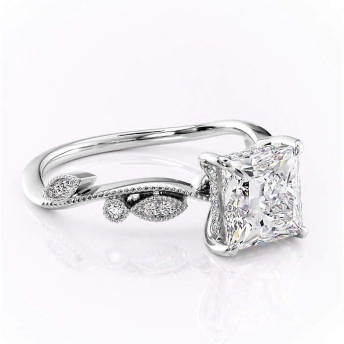 Inel de logodnă Aurelia din aur Alb 14kt cu moissanite tăietură princess – Pietre laterale rafinată pentru profil înalt | Personalizează și configurează gratuit online [1]