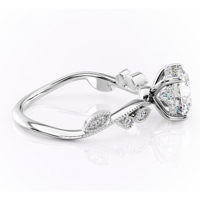 Inel de logodnă Aurelia din aur Alb 14kt cu moissanite tăietură rotundă – Pietre laterale rafinată pentru profil înalt | Personalizează și configurează gratuit online [2]