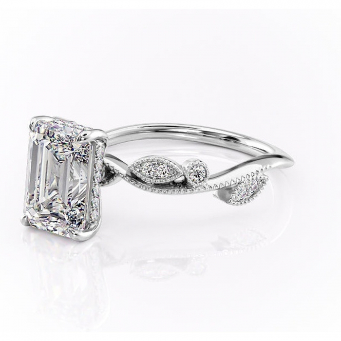 Inel de logodnă Aurelia din aur Alb 14kt cu moissanite tăietură smarald – Pietre laterale rafinată pentru profil înalt | Personalizează și configurează gratuit online [7]