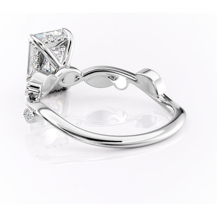 Inel de logodnă Aurelia din aur Alb 14kt cu moissanite tăietură smarald – Pietre laterale rafinată pentru profil înalt | Personalizează și configurează gratuit online [4]