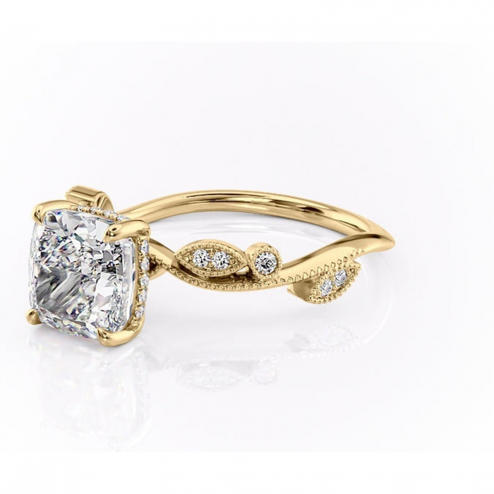 Inel de logodnă Aurelia din aur Galben 14kt cu moissanite tăietură pernă – Pietre laterale rafinată pentru profil înalt | Personalizează și configurează gratuit online [7]