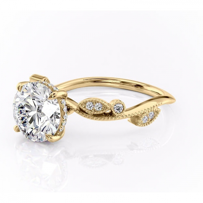 Inel de logodnă Aurelia din aur Galben 14kt cu moissanite tăietură rotundă – Pietre laterale rafinată pentru profil înalt | Personalizează și configurează gratuit online [7]