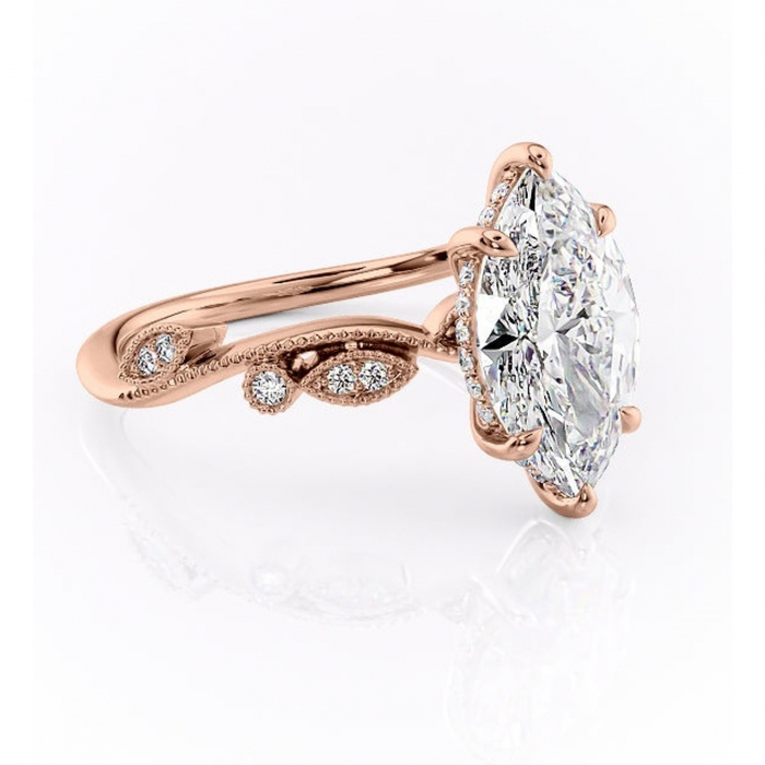 Inel de logodnă Aurelia din aur Rose 14kt cu moissanite tăietură marquise – Pietre laterale rafinată pentru profil înalt | Personalizează și configurează gratuit online [1]