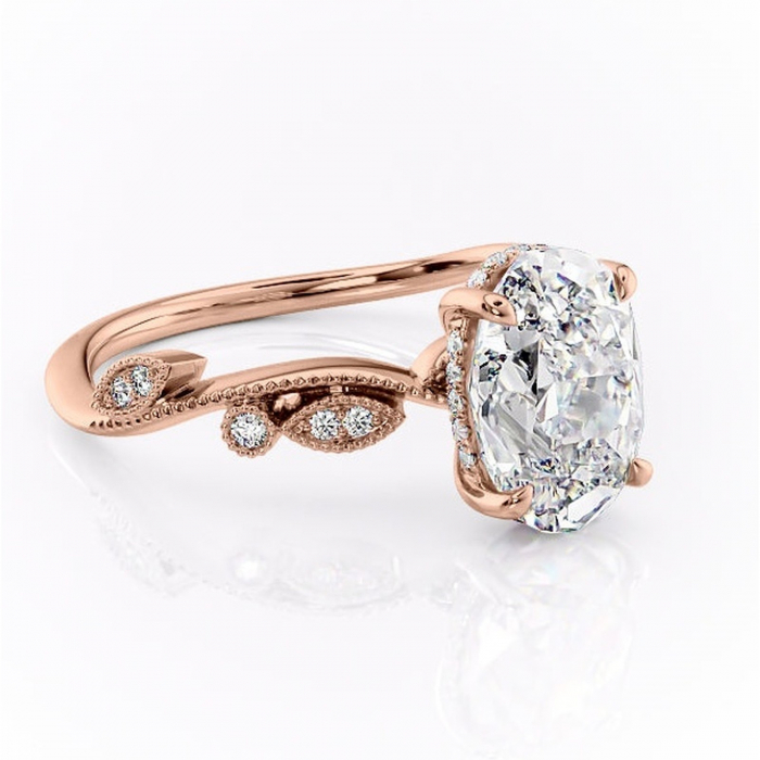 Inel de logodnă Aurelia din aur Rose 14kt cu moissanite tăietură ovală – Pietre laterale rafinată pentru profil înalt | Personalizează și configurează gratuit online [1]