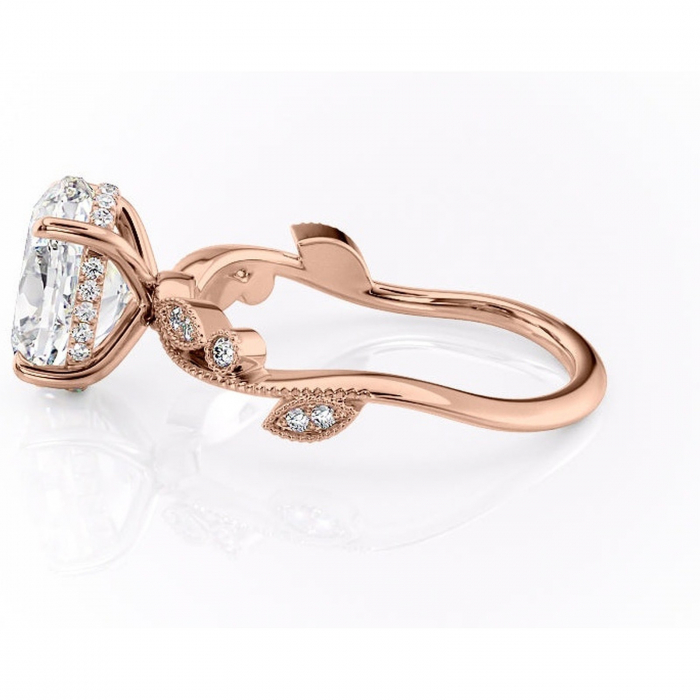 Inel de logodnă Aurelia din aur Rose 14kt cu moissanite tăietură ovală – Pietre laterale rafinată pentru profil înalt | Personalizează și configurează gratuit online [6]