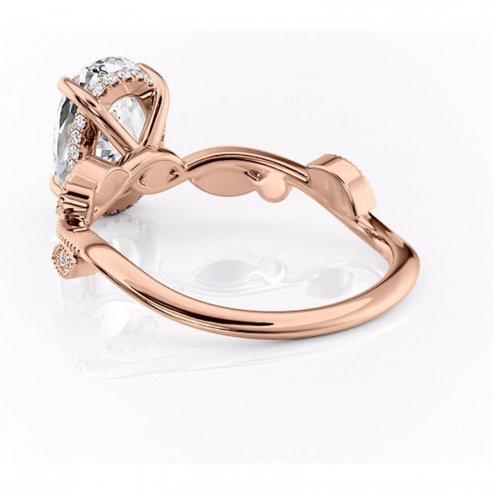 Inel de logodnă Aurelia din aur Rose 14kt cu moissanite tăietură ovală – Pietre laterale rafinată pentru profil înalt | Personalizează și configurează gratuit online [4]
