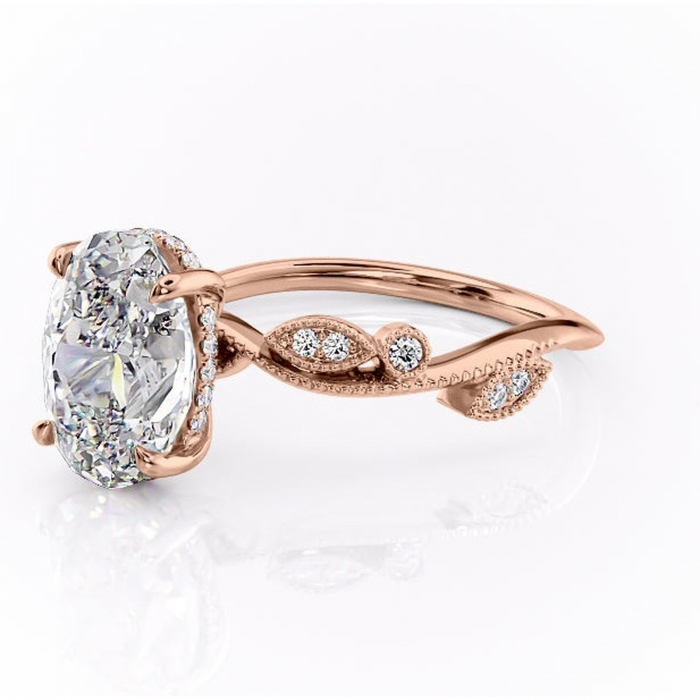 Inel de logodnă Aurelia din aur Rose 14kt cu moissanite tăietură ovală – Pietre laterale rafinată pentru profil înalt | Personalizează și configurează gratuit online [7]