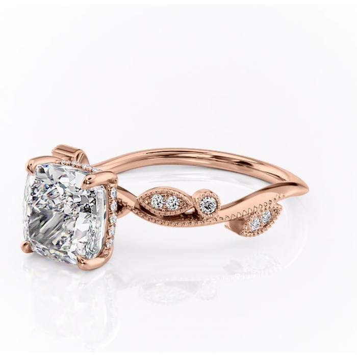Inel de logodnă Aurelia din aur Rose 18kt cu moissanite tăietură pernă – Pietre laterale rafinată pentru profil înalt | Personalizează și configurează gratuit online [7]