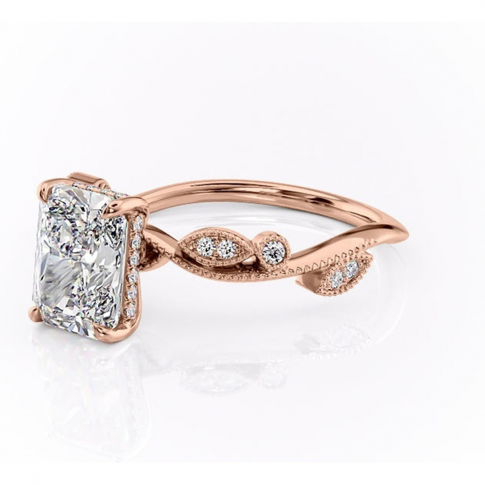 Inel de logodnă Aurelia din aur Rose 14kt cu moissanite tăietură radiantă – Pietre laterale rafinată pentru profil înalt | Personalizează și configurează gratuit online [7]
