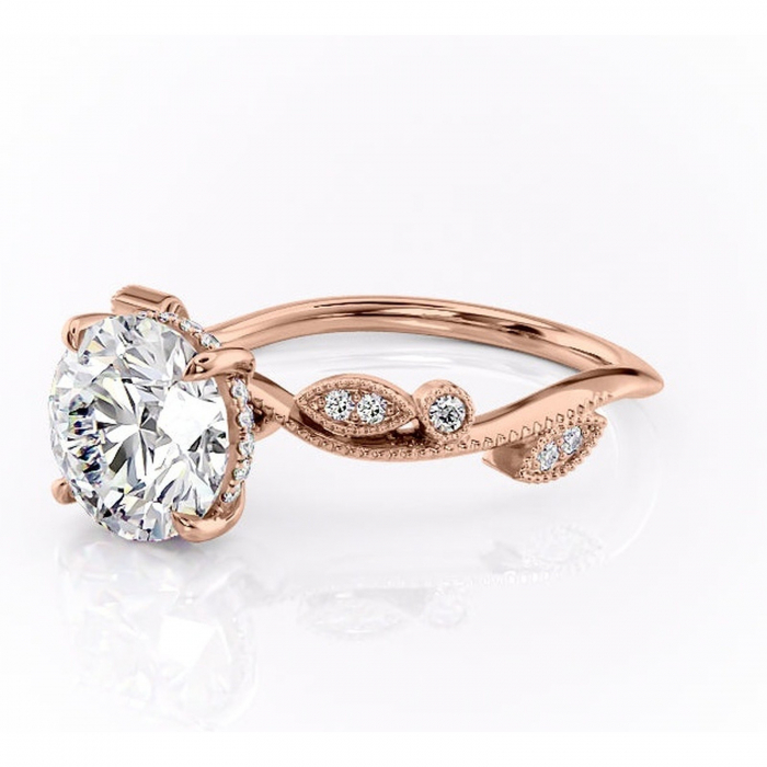 Inel de logodnă Aurelia din aur Rose 14kt cu moissanite tăietură rotundă – Pietre laterale rafinată pentru profil înalt | Personalizează și configurează gratuit online [7]