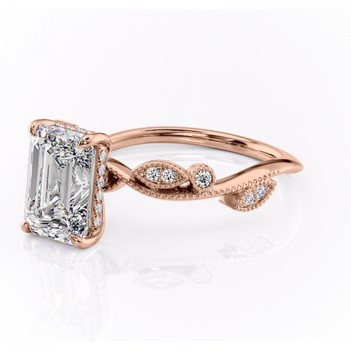 Inel de logodnă Aurelia din aur Rose 14kt cu moissanite tăietură smarald – Pietre laterale rafinată pentru profil înalt | Personalizează și configurează gratuit online [7]