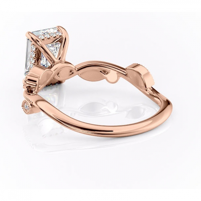 Inel de logodnă Aurelia din aur Rose 14kt cu moissanite tăietură smarald – Pietre laterale rafinată pentru profil înalt | Personalizează și configurează gratuit online [4]
