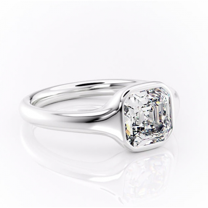 Inel de logodnă Avenelle din aur Alb 14kt cu moissanite tăietură asscher – Montură închisă rafinată pentru solitar | Personalizează și configurează gratuit online [1]