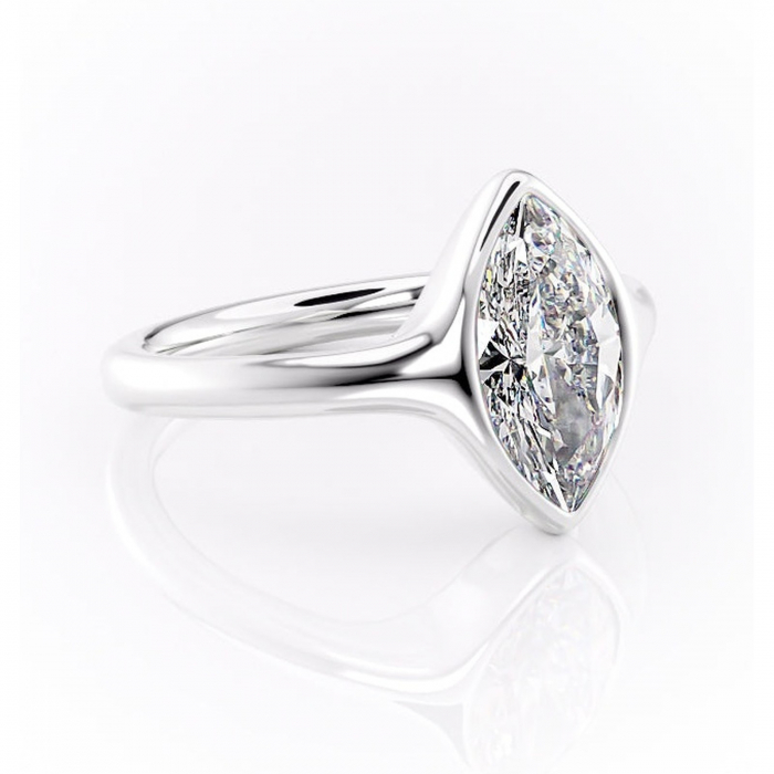 Inel de logodnă Avenelle din aur Alb 14kt cu moissanite tăietură marquise – Montură închisă rafinată pentru solitar | Personalizează și configurează gratuit online [1]