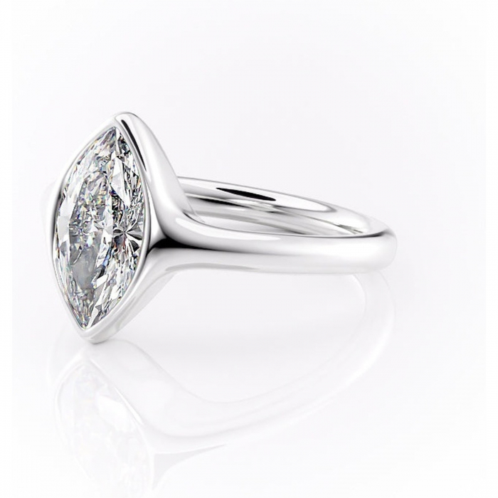 Inel de logodnă Avenelle din aur Alb 14kt cu moissanite tăietură marquise – Montură închisă rafinată pentru solitar | Personalizează și configurează gratuit online [7]