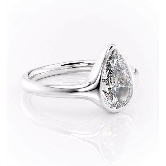 Inel de logodnă Avenelle din aur Alb 14kt cu moissanite tăietură pară – Montură închisă rafinată pentru solitar | Personalizează și configurează gratuit online [1]