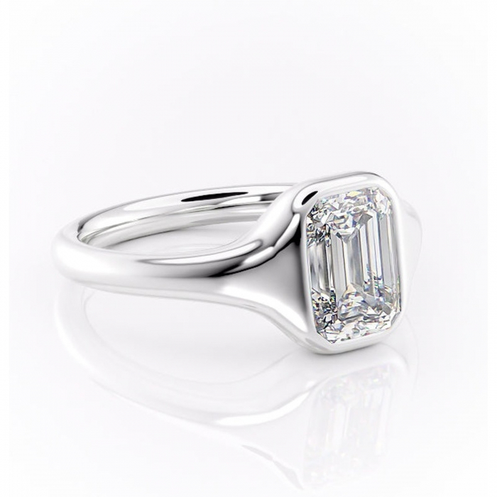 Inel de logodnă Avenelle din aur Alb 14kt cu moissanite tăietură smarald – Montură închisă rafinată pentru solitar | Personalizează și configurează gratuit online [1]