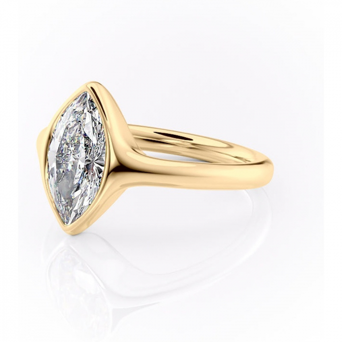 Inel de logodnă Avenelle din aur Galben 14kt cu moissanite tăietură marquise – Montură închisă rafinată pentru solitar | Personalizează și configurează gratuit online [7]