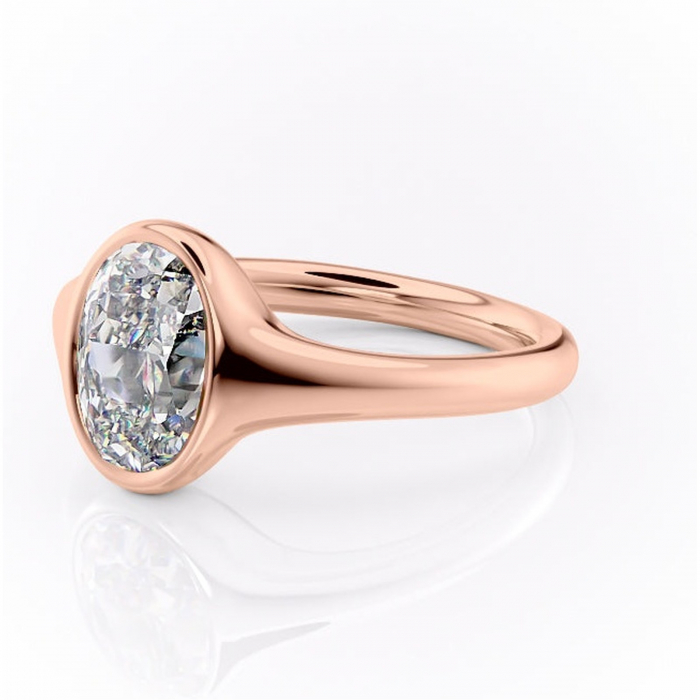 Inel de logodnă Avenelle din aur Rose 14kt cu moissanite tăietură ovală – Montură închisă rafinată pentru solitar | Personalizează și configurează gratuit online [7]