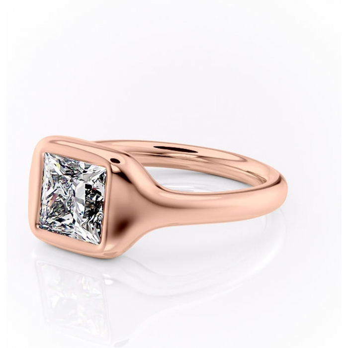 Inel de logodnă Avenelle din aur Rose 18kt cu moissanite tăietură princess – Montură închisă rafinată pentru solitar | Personalizează și configurează gratuit online [7]