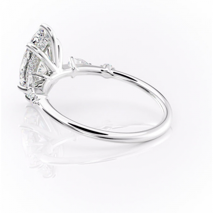 Inel de logodnă Azalea din aur Alb 14kt cu moissanite tăietură marquise – Montură cu trei pietre rafinată pentru profil mediu | Personalizează și configurează gratuit online [5]