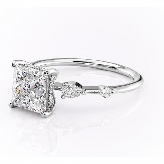 Inel de logodnă Azalea din aur Alb 18kt cu moissanite tăietură princess – Montură cu trei pietre rafinată pentru profil mediu | Personalizează și configurează gratuit online [7]