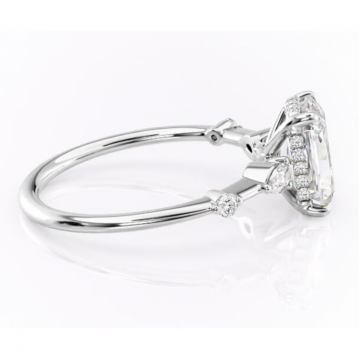 Inel de logodnă Azalea din aur Alb 18kt cu moissanite tăietură radiantă – Montură cu trei pietre rafinată pentru profil mediu | Personalizează și configurează gratuit online [2]