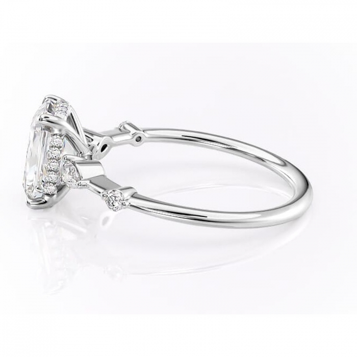 Inel de logodnă Azalea din aur Alb 18kt cu moissanite tăietură radiantă – Montură cu trei pietre rafinată pentru profil mediu | Personalizează și configurează gratuit online [6]