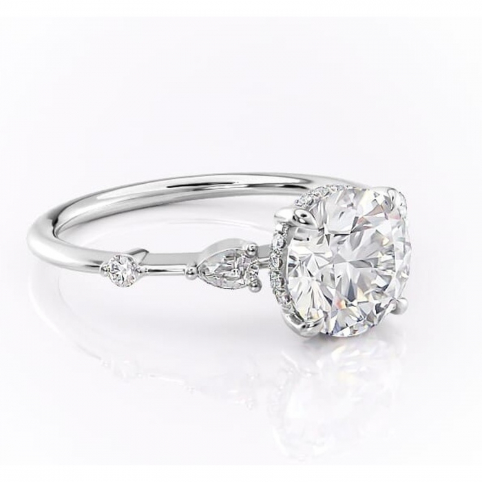 Inel de logodnă Azalea din aur Alb 14kt cu moissanite tăietură rotundă – Montură cu trei pietre rafinată pentru profil mediu | Personalizează și configurează gratuit online [1]